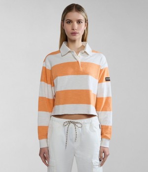 Napapijri Grober Long Sleeve Polo Shirt Polo Shirts Damen Weiß Orange | YMR-896527