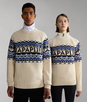 Napapijri Horlick Crew Neck Jumper Strickwaren Damen Weiß | QVJ-958326