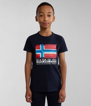 Napapijri Liard Short Sleeve T-Shirt (4-16 YEARS) T-shirts Kinder Dunkelblau | RTX-748105