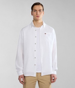 Napapijri Linen Long Sleeve Shirt Hemd Herren Weiß | SBW-047135