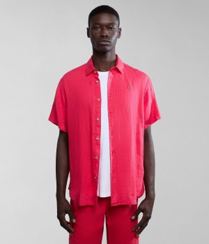 Napapijri Linen Short Sleeve Shirt Hemd Herren Rot | WZF-815604