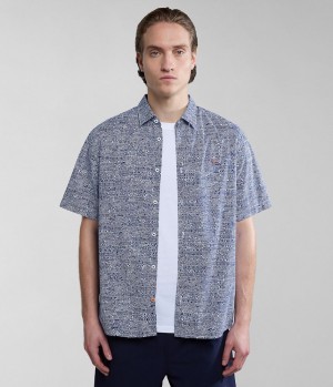 Napapijri Ronge Short Sleeve Shirt Hemd Herren Blau | XQM-045278