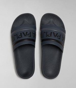 Napapijri Stream Sliders Pantoletten Herren Schwarz | EUZ-982751